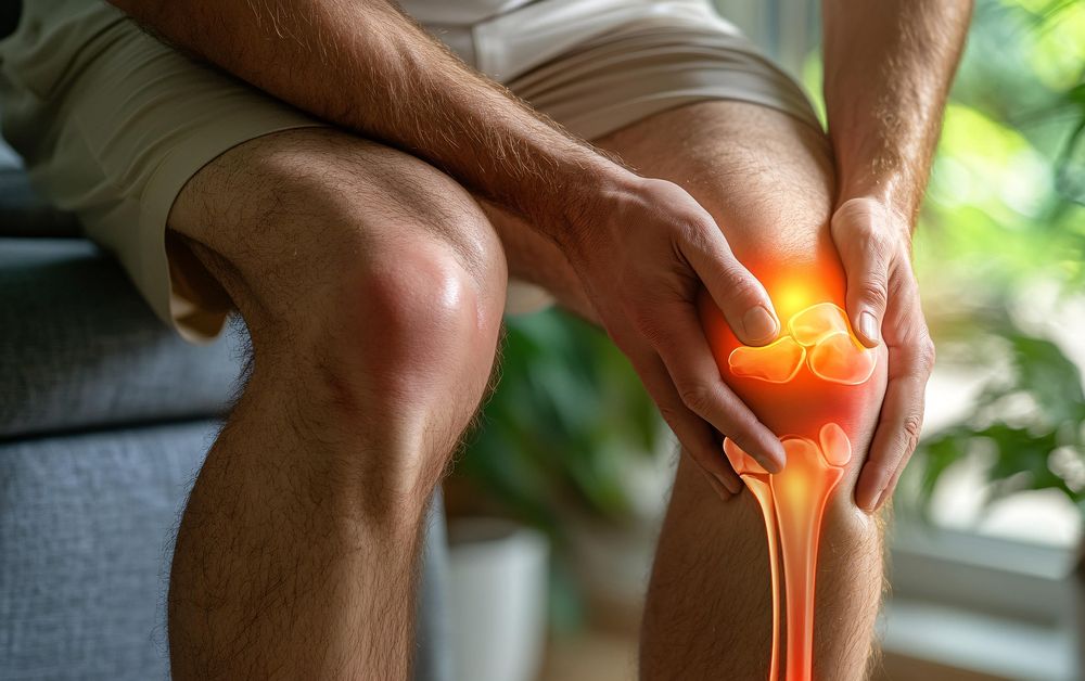 Person holding an inflamed, painful knee joint — knee pain treatment in San Mateo at High Amplitude Health